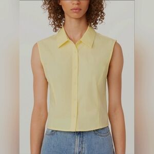 ‼️💲⬇️Frank & Oak M The Sleeveless Crisp Poplin Shirt in Pastel Yellow NWT